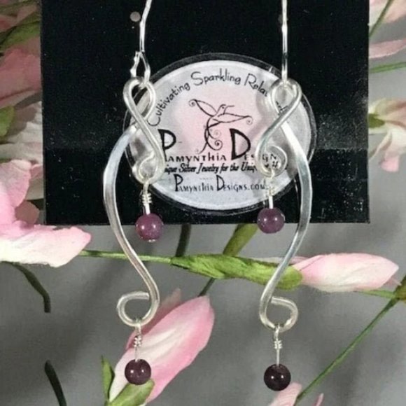 Ruby Sterling Silver Dangle Earrings- Ruby Earrings Dangle Style #1 - Picture 1 of 3